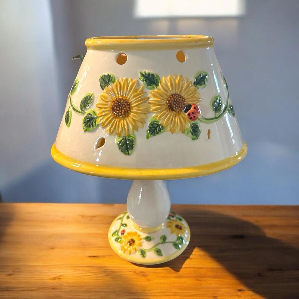 Vintage 2 Piece Ceramic Fairy Lamp- Sunflower Candle Lamp 10x8
